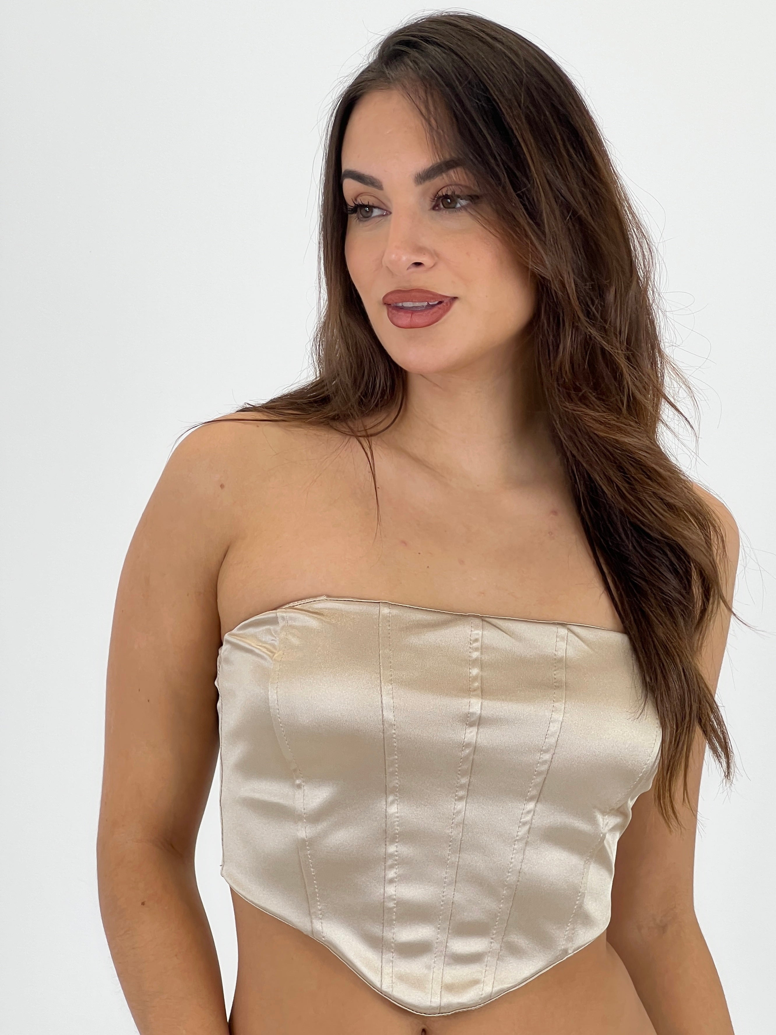 Crop top corsé raso satinado