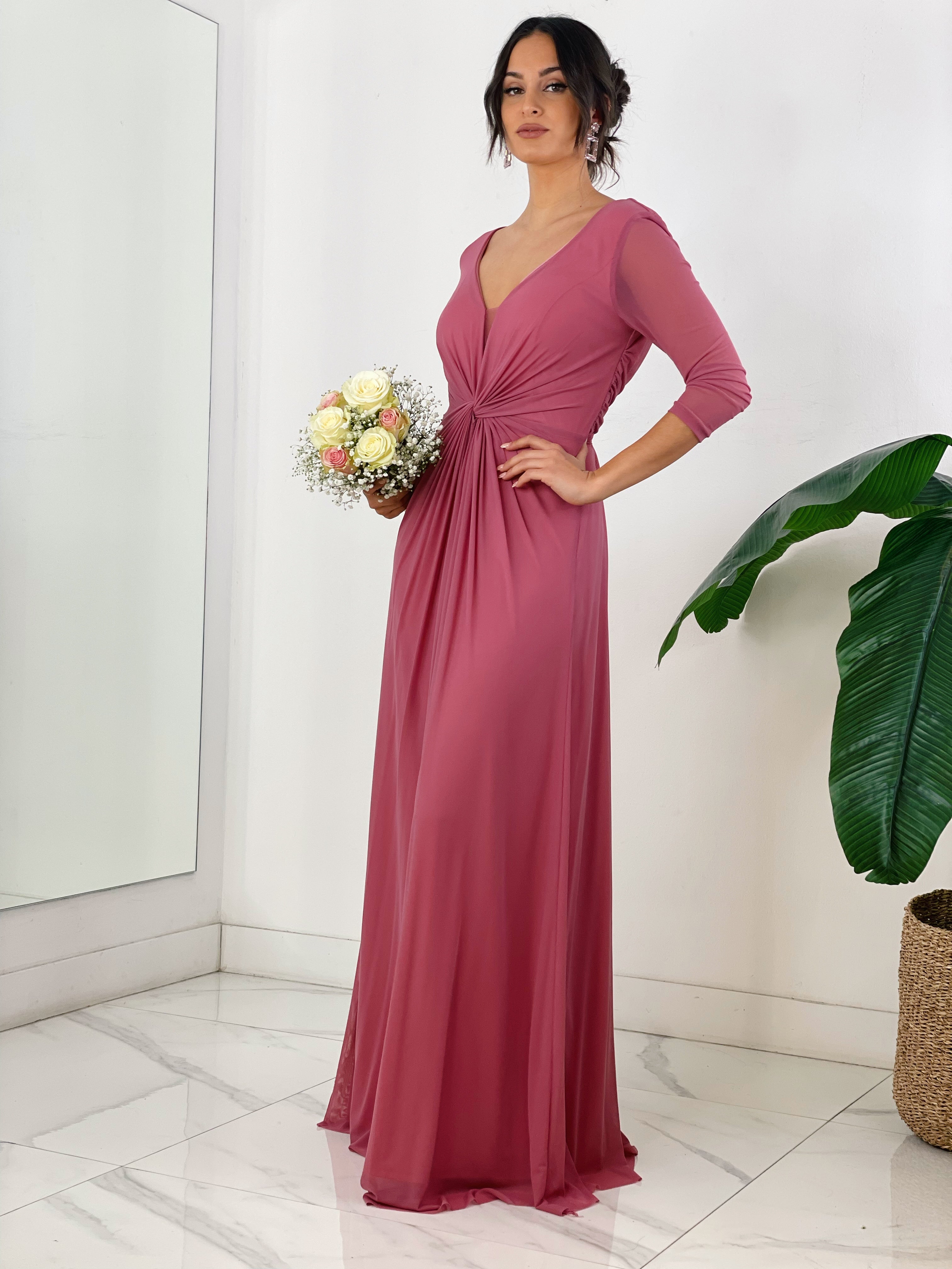 Vestido ceremonia manga larga de tul rosa | Zebra&Maduixa